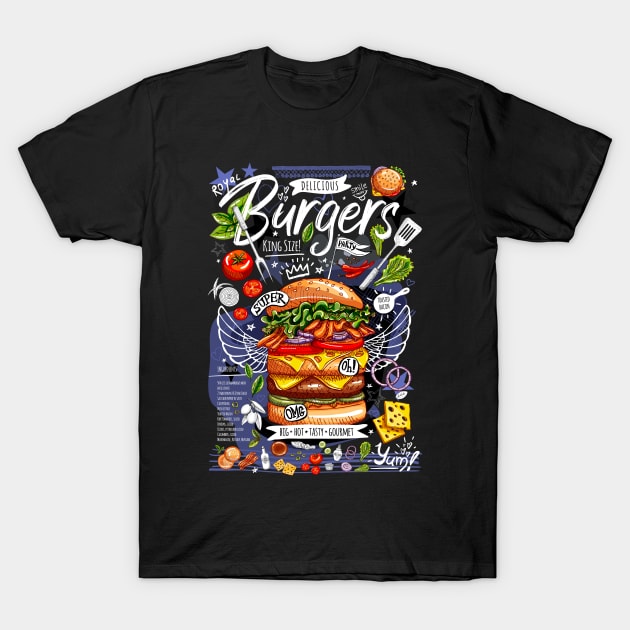 Food, fast food, super, king size, burger, hamburger, cheeseburger T-Shirt by Iraida Bearlala